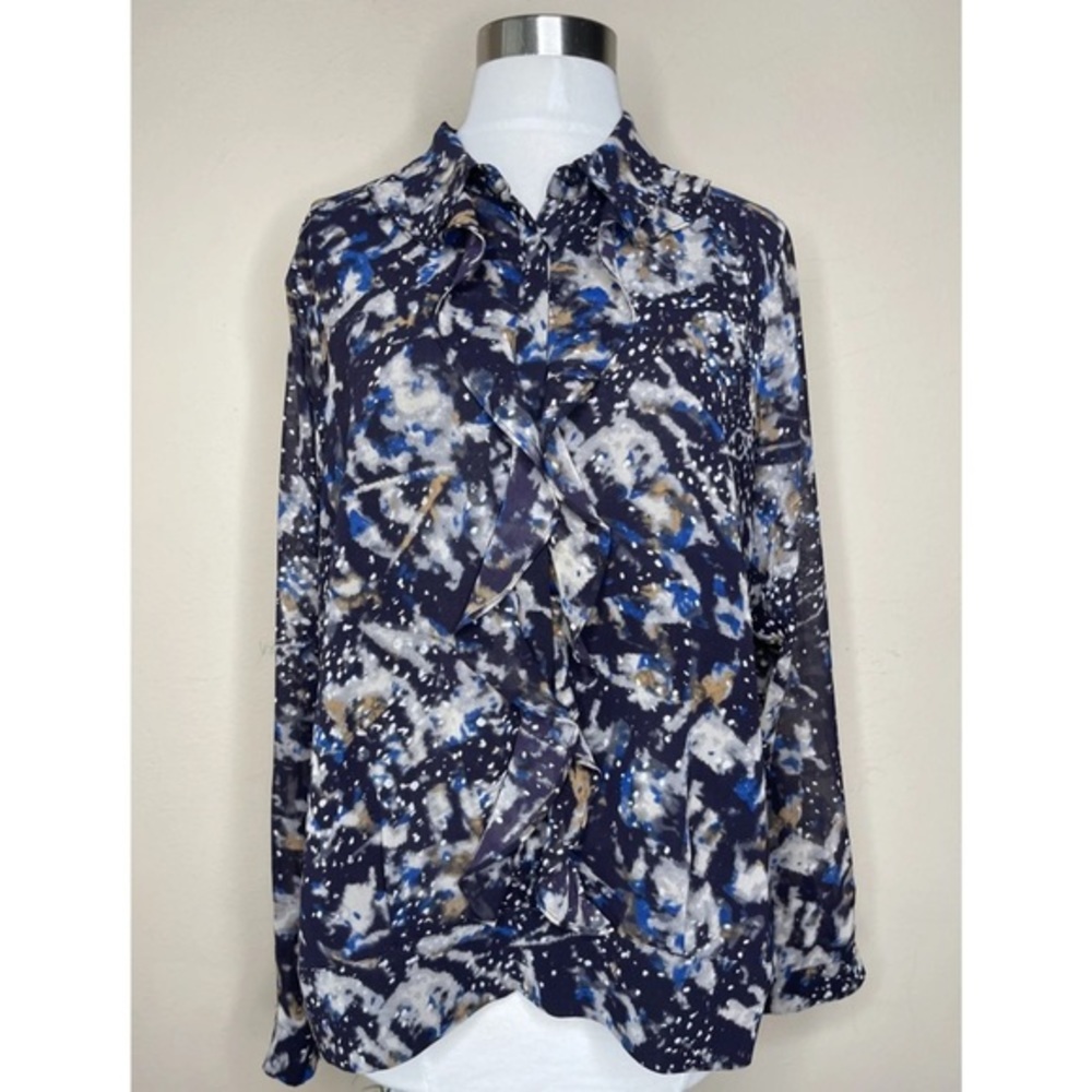 Cabi Starry Night Ruffle Chiffon Top M